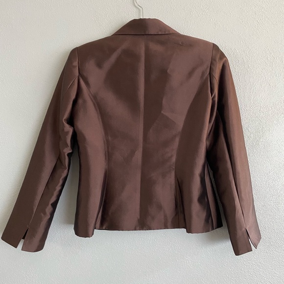 Vintage Jovani Wool Silk Jacket Size 6 Small Brown Formal Long Sleeve Open Front - Picture 6 of 9